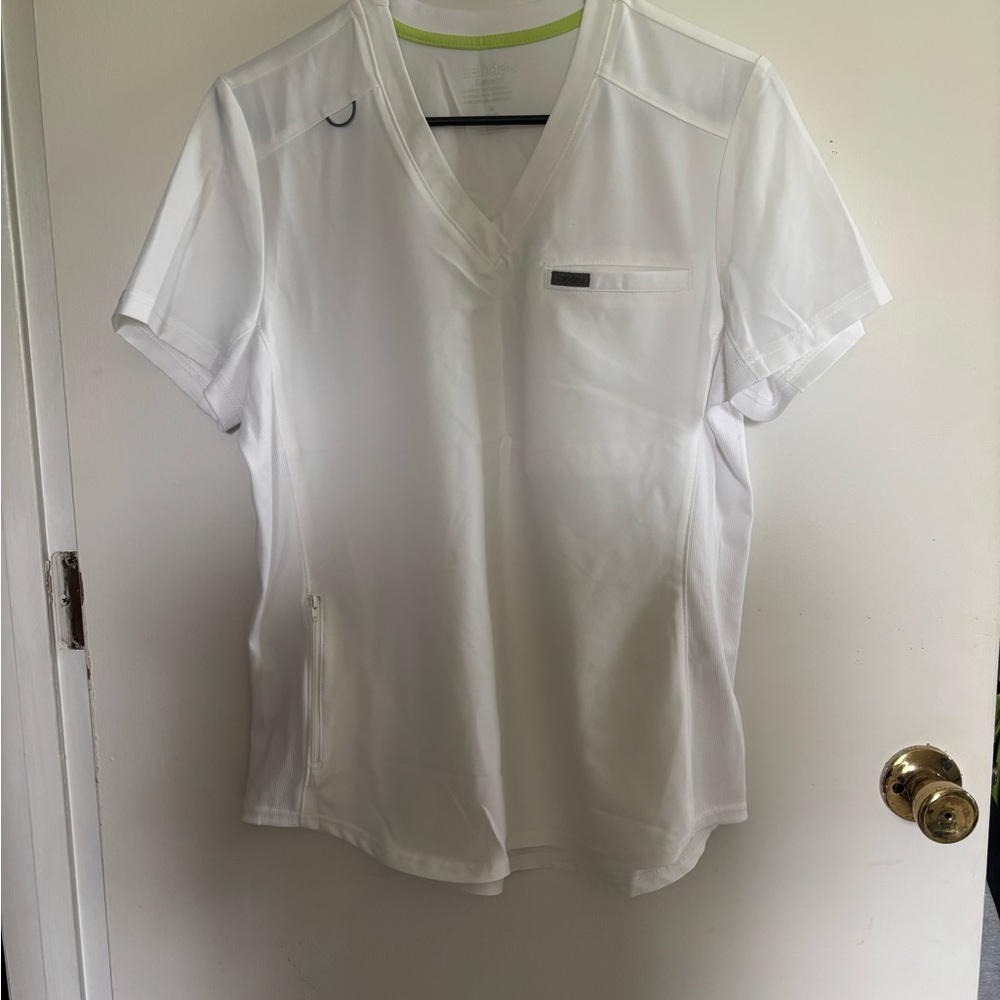 Landau Women's White V-Neck Scrub Top